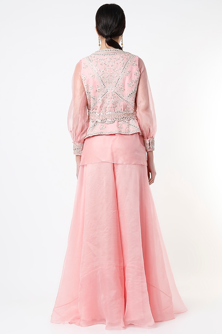 Blush Pink Hand Embroidered Jacket Set by Sana Barreja at Pernia's Pop Up Shop