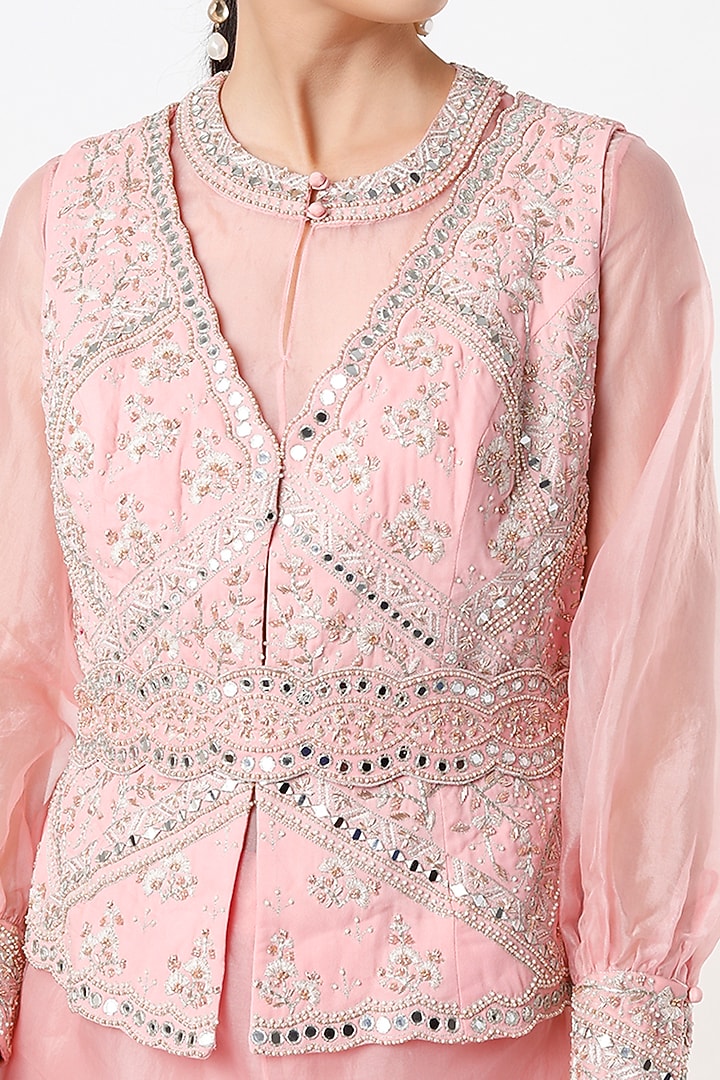 Blush Pink Hand Embroidered Jacket Set by Sana Barreja at Pernia's Pop Up Shop
