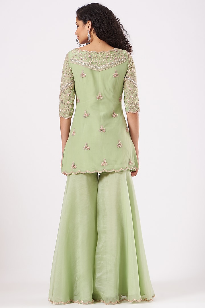 Mint Hand Embroidered Gharara Set by Sana Barreja at Pernia's Pop Up Shop