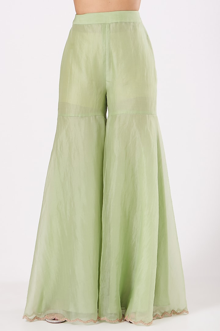 Mint Hand Embroidered Gharara Set by Sana Barreja at Pernia's Pop Up Shop