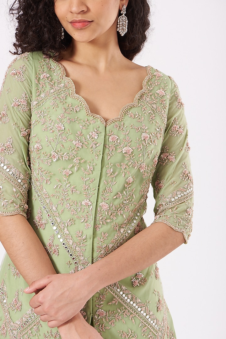 Mint Hand Embroidered Gharara Set by Sana Barreja at Pernia's Pop Up Shop