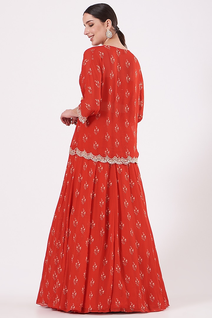 Red Printed Wedding Lehenga Set by Sana Barreja at Pernia's Pop Up Shop