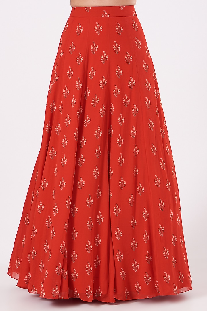 Red Printed Wedding Lehenga Set by Sana Barreja at Pernia's Pop Up Shop