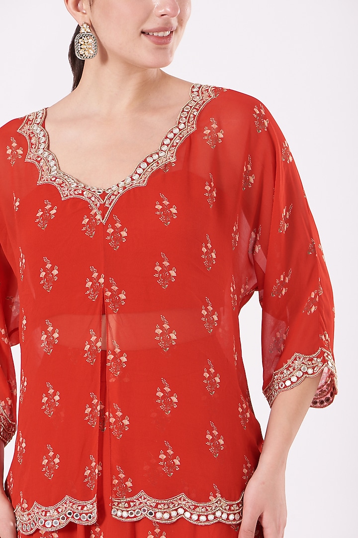 Red Printed Wedding Lehenga Set by Sana Barreja at Pernia's Pop Up Shop