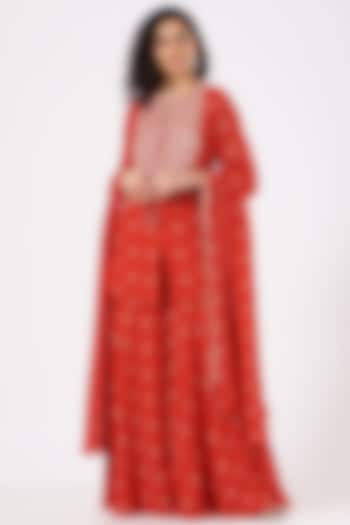 Red Georgette Gharara Set by Sana Barreja at Pernia's Pop Up Shop