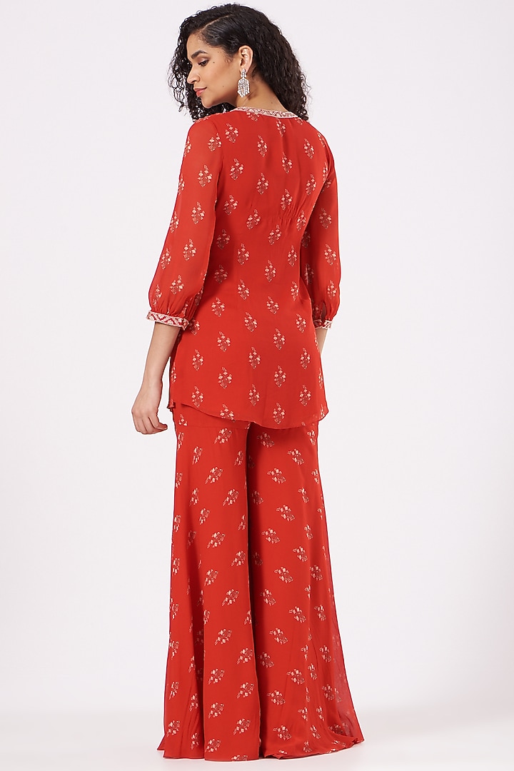 Red Georgette Gharara Set by Sana Barreja at Pernia's Pop Up Shop