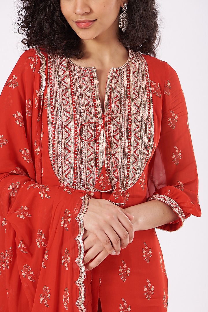 Red Georgette Gharara Set by Sana Barreja at Pernia's Pop Up Shop