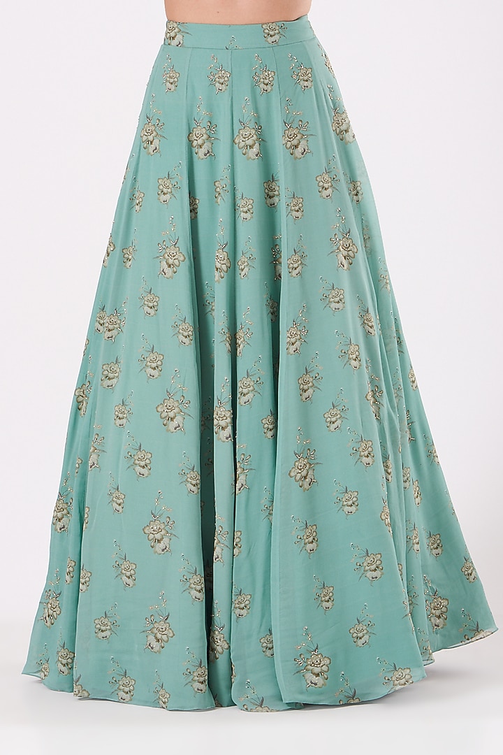Turquoise Printed Wedding Lehenga Set by Sana Barreja at Pernia's Pop Up Shop