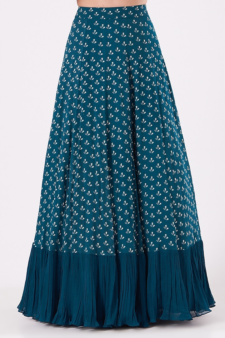 Teal Printed Wedding Lehenga Set by Sana Barreja at Pernia's Pop Up Shop