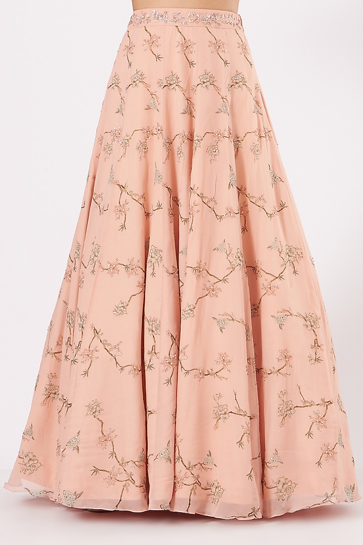 Peach Hand Embroidered Wedding Lehenga Set by Sana Barreja at Pernia's Pop Up Shop