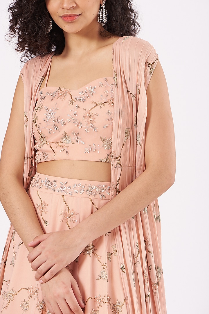 Peach Hand Embroidered Wedding Lehenga Set by Sana Barreja at Pernia's Pop Up Shop