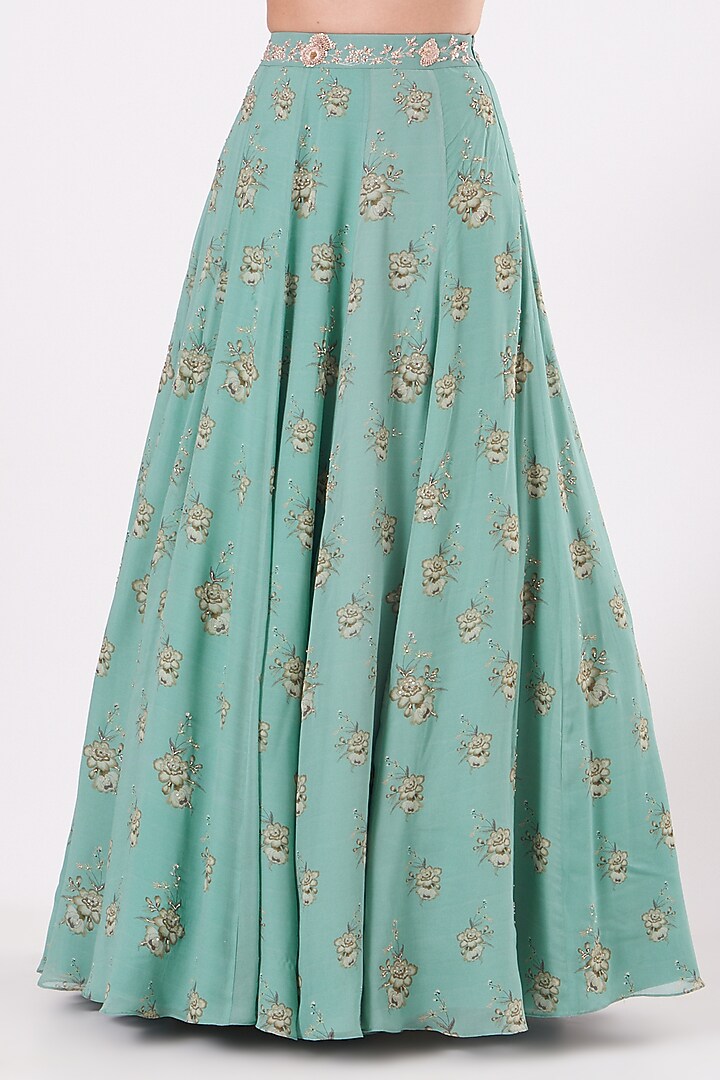 Turquoise Hand Embroidered Wedding Lehenga Set by Sana Barreja at Pernia's Pop Up Shop