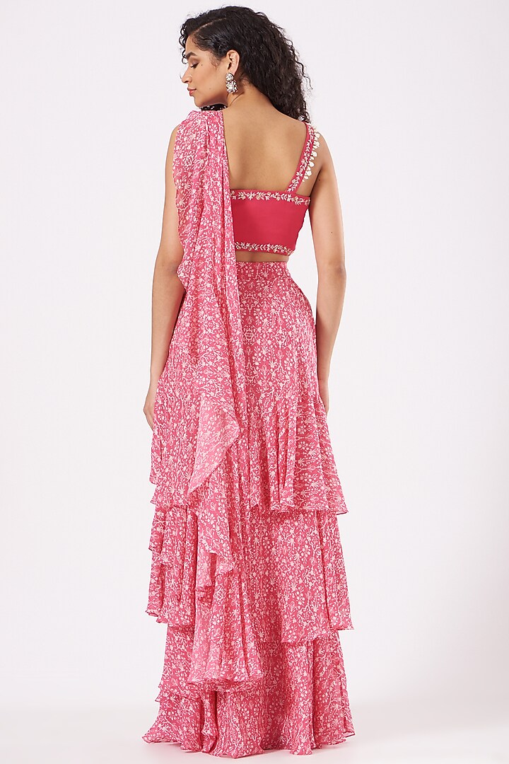 Pink Layered Pre-Stitched Wedding Saree Set by Sana Barreja at Pernia's Pop Up Shop