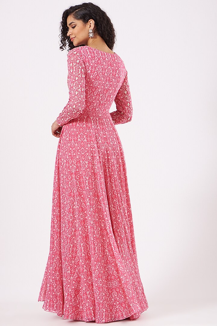 Pink Printed Wedding Anarkali Set by Sana Barreja at Pernia's Pop Up Shop
