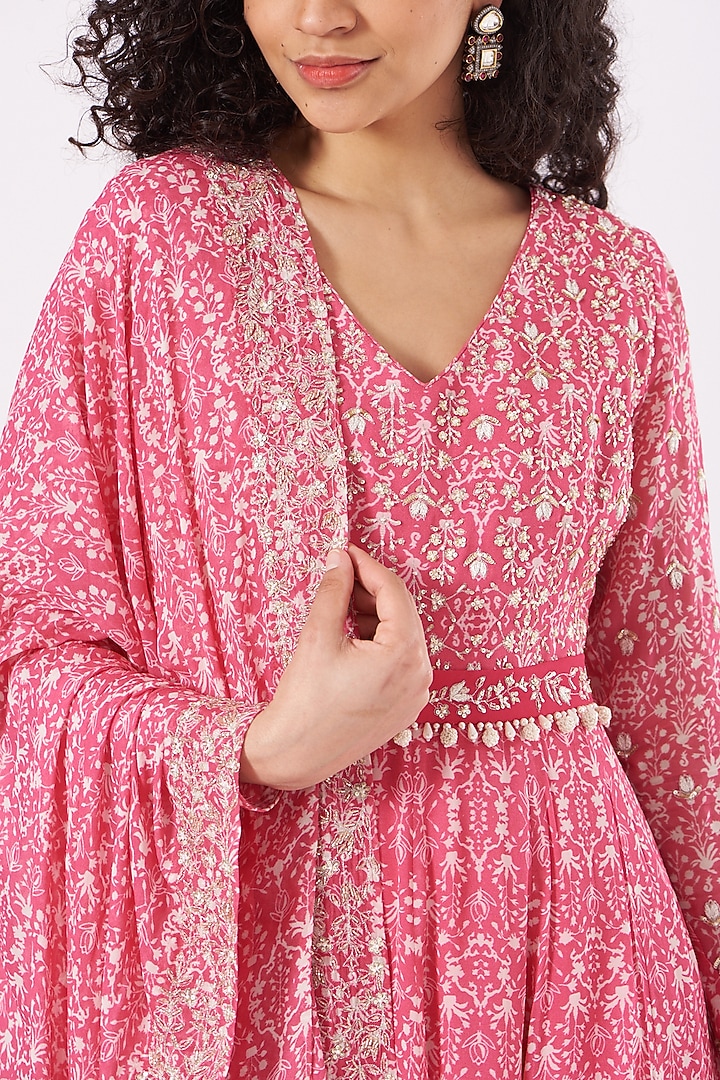 Pink Printed Wedding Anarkali Set by Sana Barreja at Pernia's Pop Up Shop