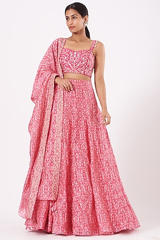 Pink Printed Lehenga Set by Sana Barreja
