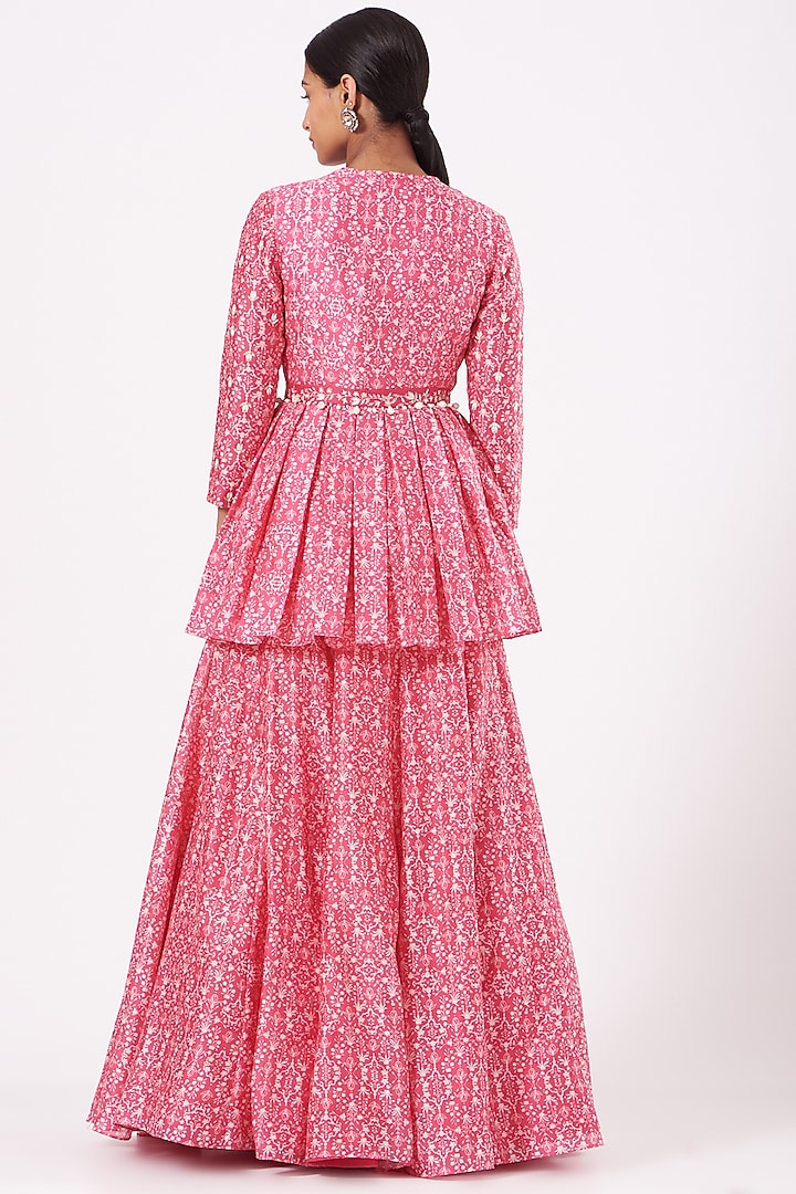 Pink Printed Wedding Lehenga Set In Chanderi Silk by Sana Barreja at Pernia's Pop Up Shop