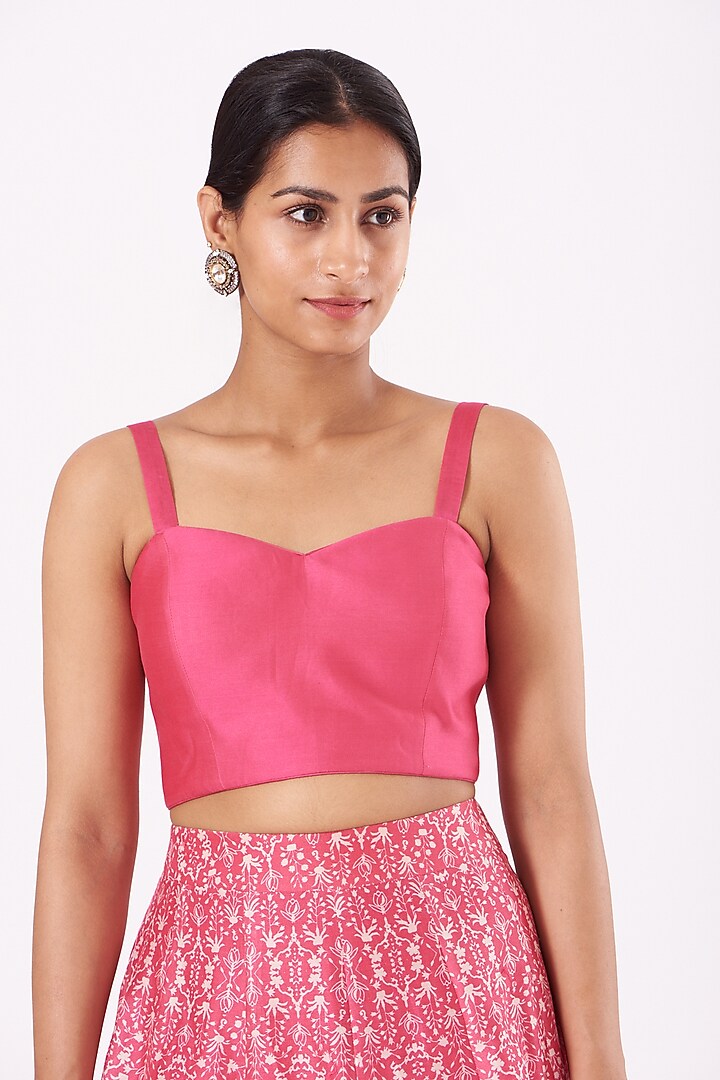 Pink Printed Wedding Lehenga Set In Chanderi Silk by Sana Barreja at Pernia's Pop Up Shop