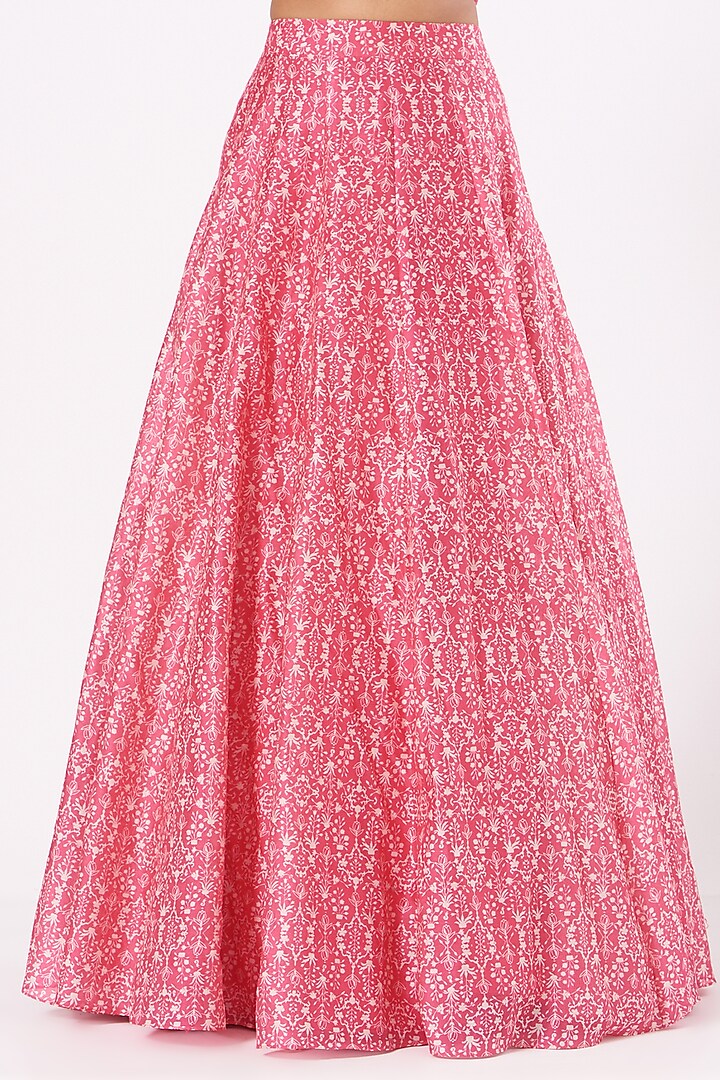 Pink Printed Wedding Lehenga Set In Chanderi Silk by Sana Barreja at Pernia's Pop Up Shop