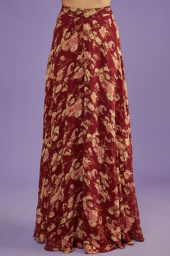 Red Georgette Printed Party Wear Sharara Set by Sana Barreja at Pernia's Pop Up Shop