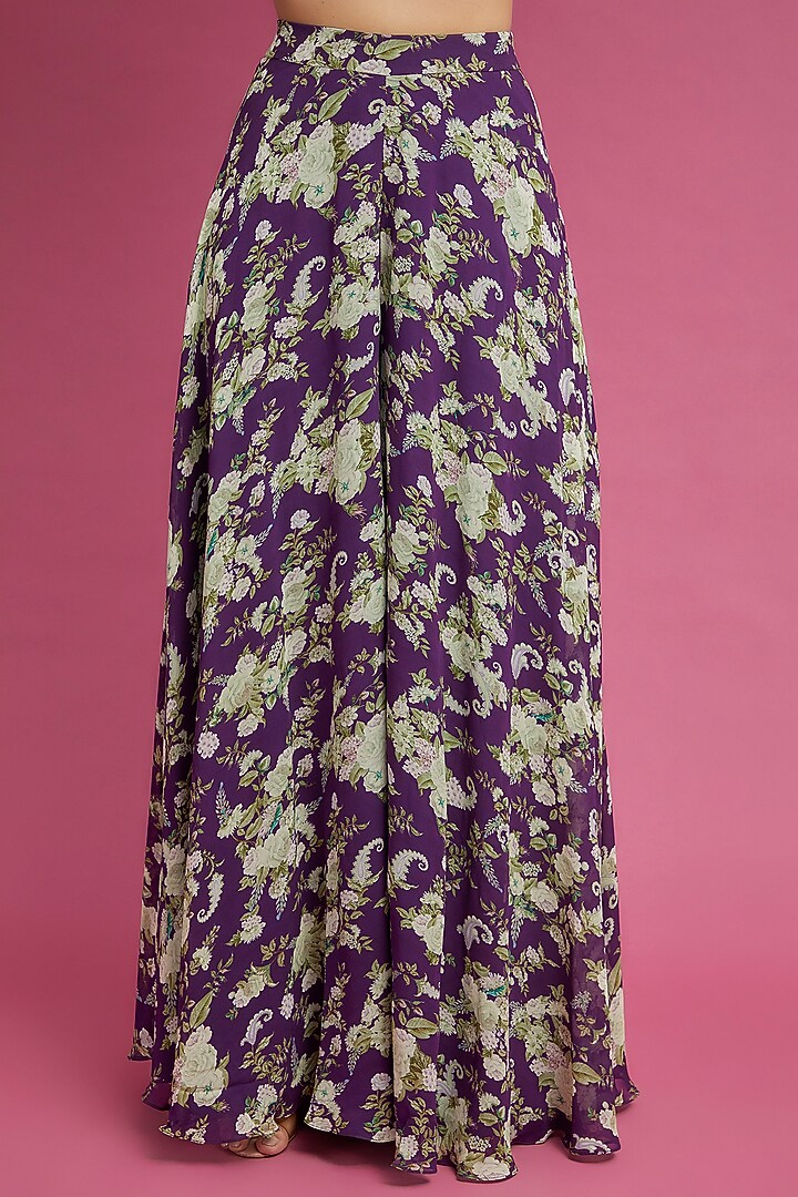 Purple Georgette Printed Party Wear Sharara Set by Sana Barreja at Pernia's Pop Up Shop