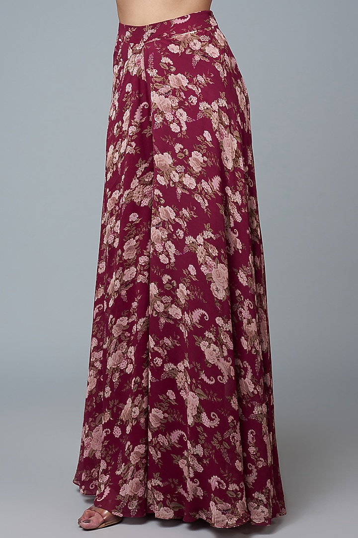 Wine Georgette Party Wear Sharara Set by Sana Barreja at Pernia's Pop Up Shop