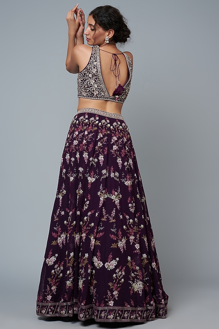 Purple Chanderi Silk Printed Wedding Lehenga Set by Sana Barreja at Pernia's Pop Up Shop