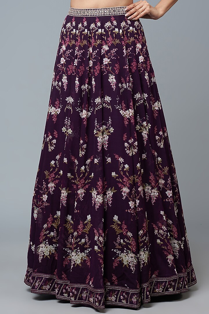 Purple Chanderi Silk Printed Wedding Lehenga Set by Sana Barreja at Pernia's Pop Up Shop
