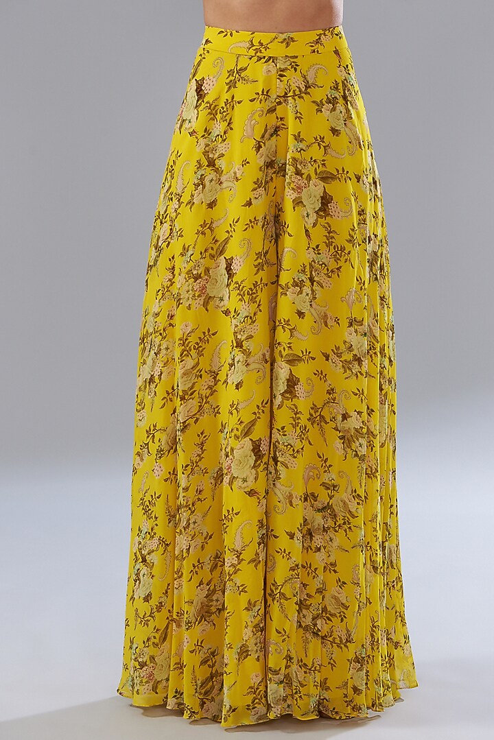 Yellow Georgette Printed Party Wear Sharara Set by Sana Barreja at Pernia's Pop Up Shop
