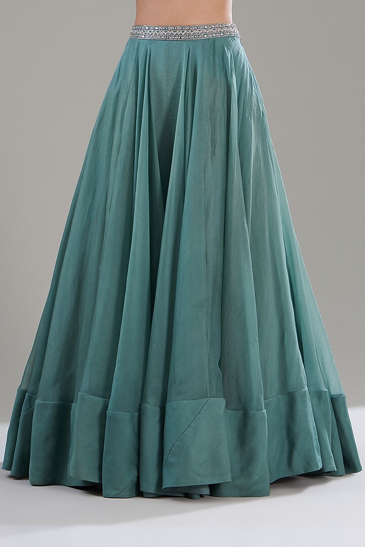 Ice Blue Silk Chiffon & Organza Wedding Lehenga Set by Sana Barreja at Pernia's Pop Up Shop