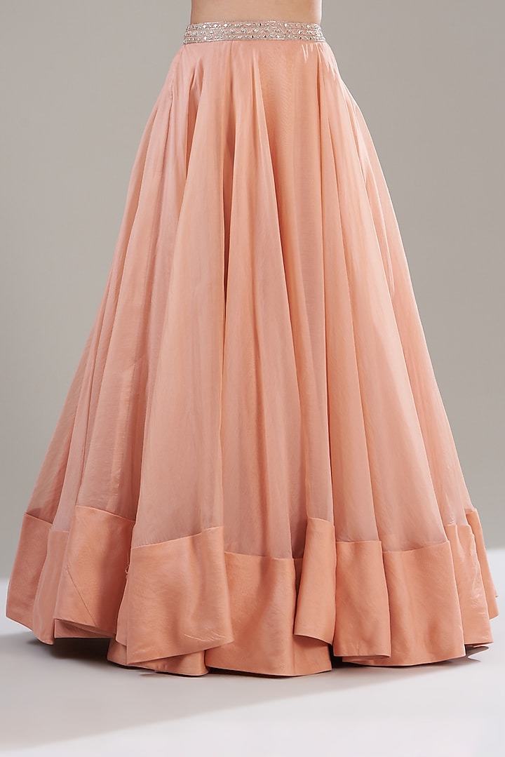 Peach Silk Chiffon & Organza Wedding Lehenga Set by Sana Barreja at Pernia's Pop Up Shop