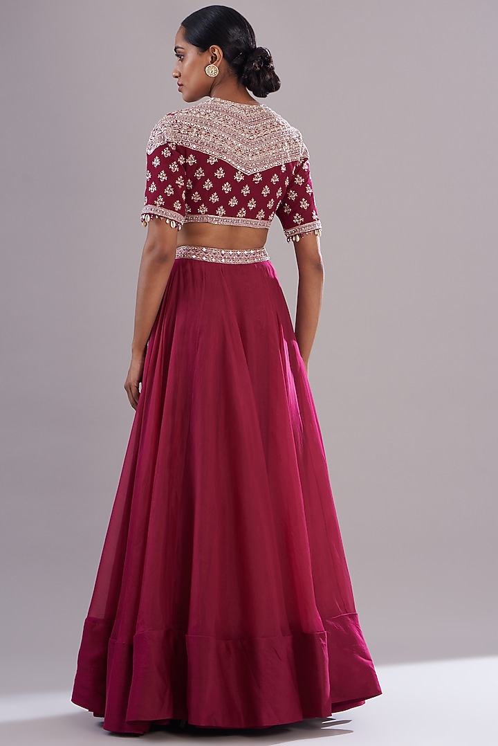 Fuchsia Georgette & Organza Wedding Lehenga Set by Sana Barreja at Pernia's Pop Up Shop