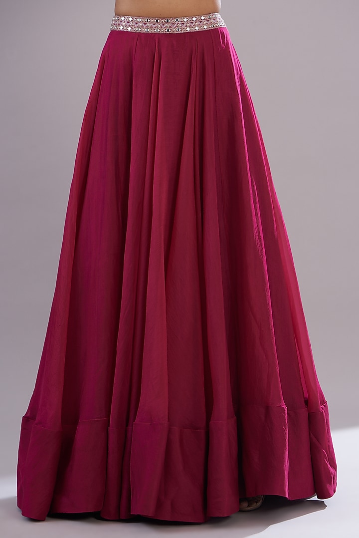 Fuchsia Georgette & Organza Wedding Lehenga Set by Sana Barreja at Pernia's Pop Up Shop