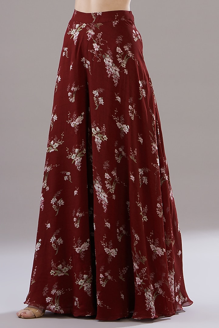 Maroon Georgette Printed & Embroidered Co-Ord Set by Sana Barreja at Pernia's Pop Up Shop