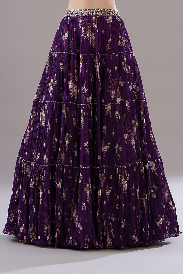 Purple Georgette Printed Wedding Lehenga Set by Sana Barreja at Pernia's Pop Up Shop