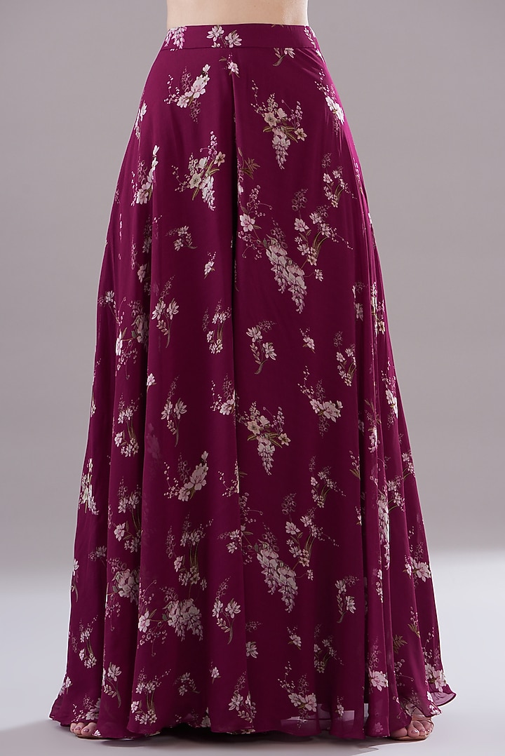 Fuchsia Georgette Printed Party Wear Sharara Set by Sana Barreja at Pernia's Pop Up Shop