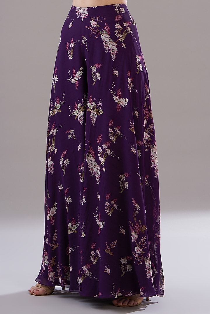 Purple Georgette Printed Jacket Set by Sana Barreja at Pernia's Pop Up Shop