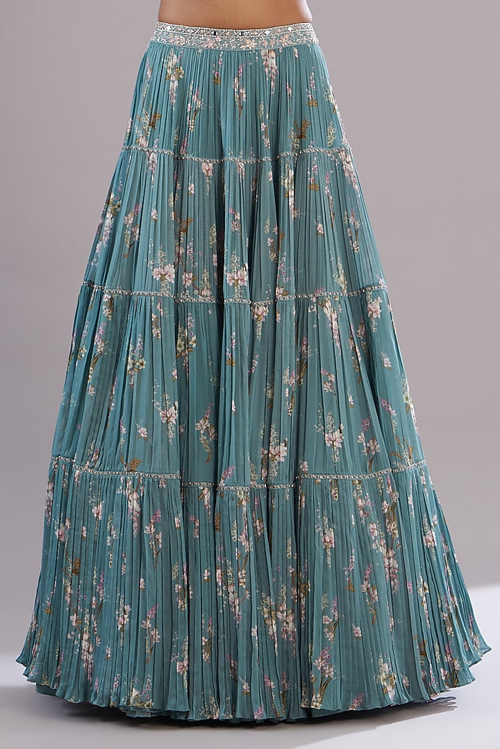 Ice Blue Georgette Printed Wedding Lehenga Set by Sana Barreja at Pernia's Pop Up Shop
