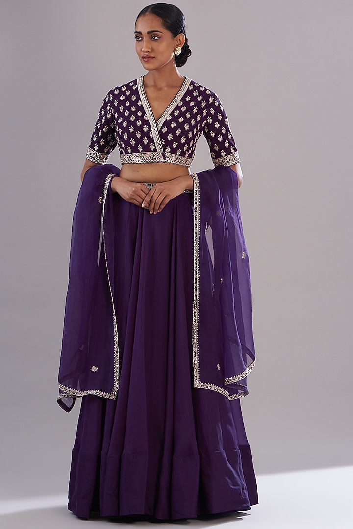 Purple Georgette & Organza Wedding Lehenga Set by Sana Barreja at Pernia's Pop Up Shop