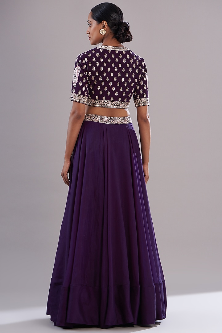 Purple Georgette & Organza Wedding Lehenga Set by Sana Barreja at Pernia's Pop Up Shop