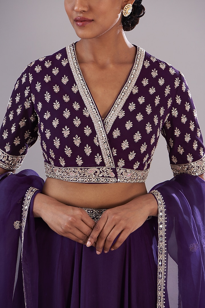Purple Georgette & Organza Wedding Lehenga Set by Sana Barreja at Pernia's Pop Up Shop