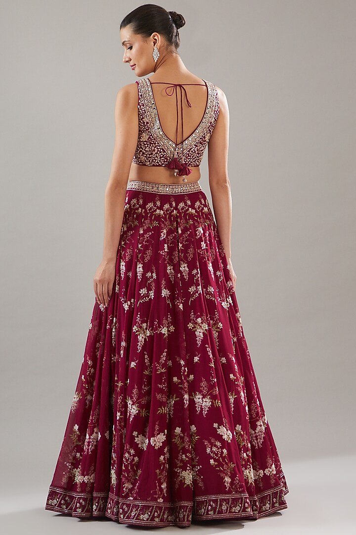Fuschia Chanderi Silk Printed Wedding Lehenga Set by Sana Barreja at Pernia's Pop Up Shop