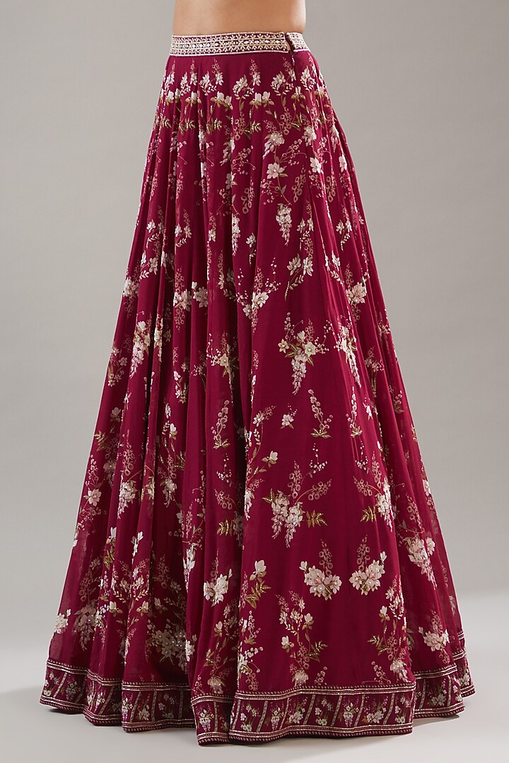 Fuschia Chanderi Silk Printed Wedding Lehenga Set by Sana Barreja at Pernia's Pop Up Shop