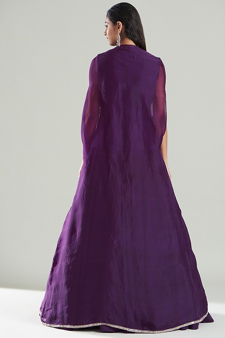 Purple Organza & Georgette Hand Embroidered Jacket Wedding Lehenga Set by Sana Barreja at Pernia's Pop Up Shop