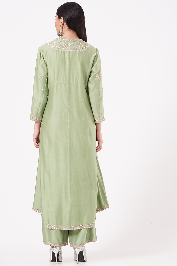 Mint Green Embroidered Kurta Set by Sana Barreja at Pernia's Pop Up Shop
