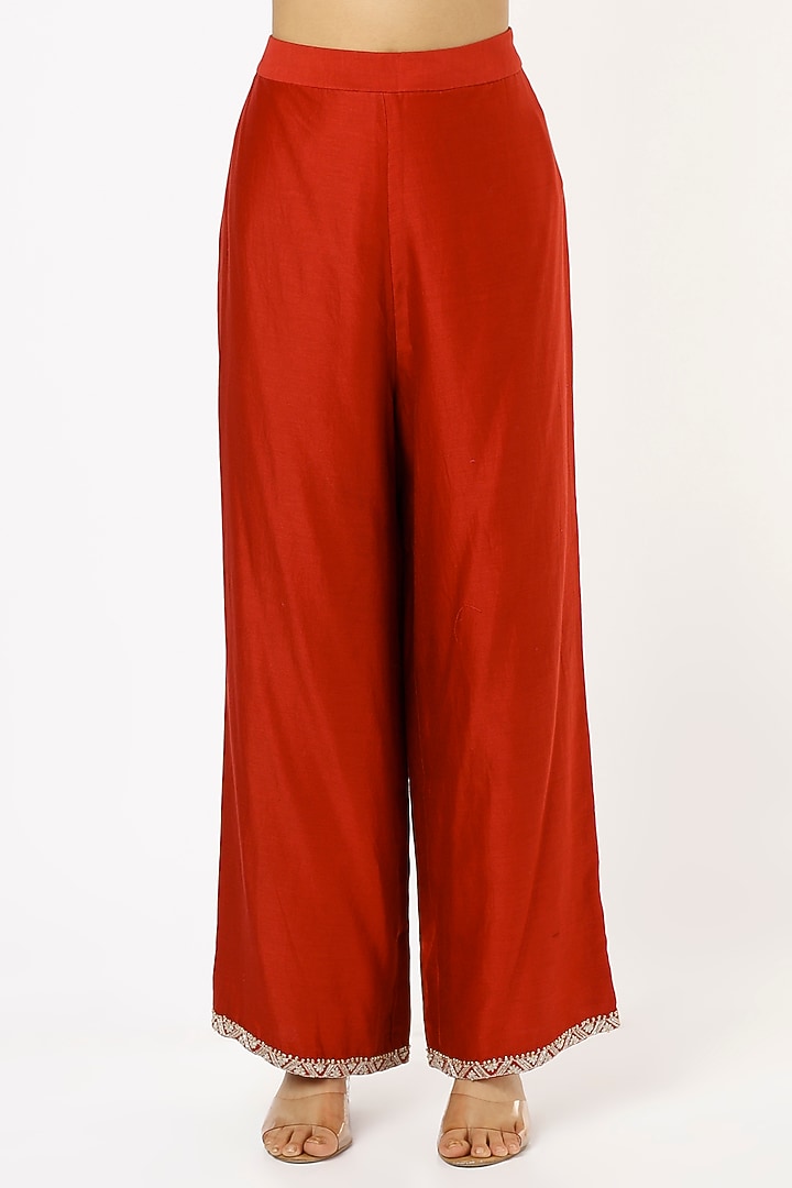 Cadmium Red Embroidered Kurta Set by Sana Barreja at Pernia's Pop Up Shop