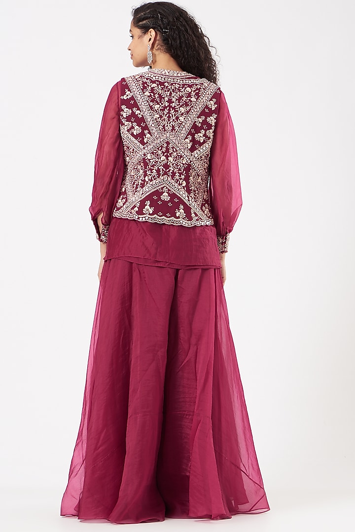 Fuschia Pink Hand Embroidered Wedding Sharara Set by Sana Barreja at Pernia's Pop Up Shop