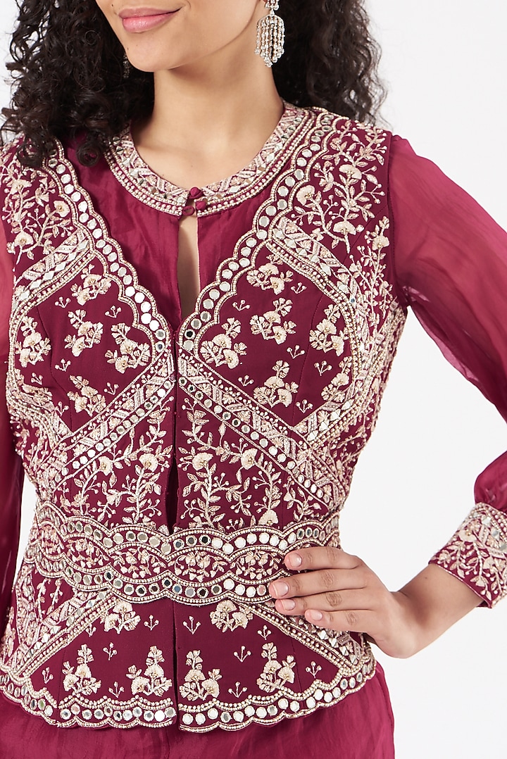 Fuschia Pink Hand Embroidered Wedding Sharara Set by Sana Barreja at Pernia's Pop Up Shop