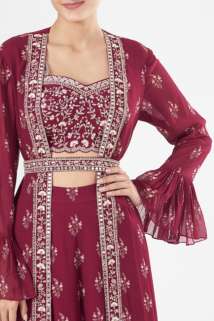 Fuschia Pink Hand Embroidered Cape Set by Sana Barreja at Pernia's Pop Up Shop