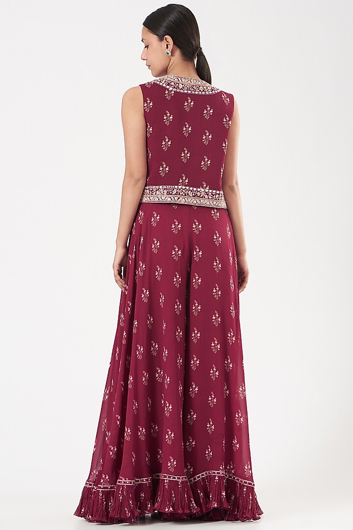 Fuschia Pink Georgette Printed Wedding Sharara Set by Sana Barreja at Pernia's Pop Up Shop